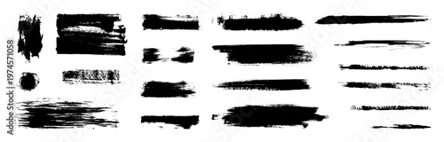 Black ink brush stroke background. Vector calligraphy texture paint lines. Dry marker rough stripe smear texture. Abstract grunge effect Japanese brushstrokes. Set of square frame border elements