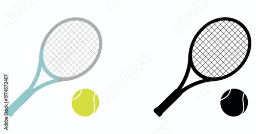 Tennis racket ball icon modern minimal tennis sport sign racquet and ball silhouette vector illustration for game and fitness design