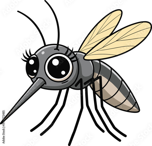 Cute Cartoon Mosquito Illustration Featuring Big Eyes And Transparent Wings For Children Education Health Awareness Campaigns And Pest Control Mascot Design