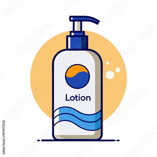 Illustration of a pump bottle labeled as lotion with a wave design
