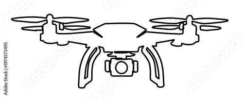 Modern drone vector icon, black outline quadcopter with camera, aerial photography technology, unmanned aerial vehicle graphic for web design and app development