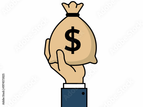 Hand holding money bag with dollar sign illustration
