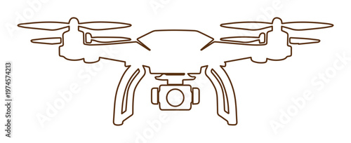 Modern drone outline vector, unmanned aerial vehicle icon, quadcopter with camera, technology and surveillance concept, isolated on white background