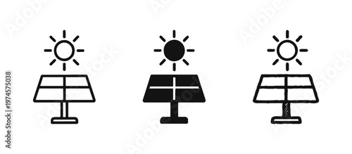 Solar panel and sun icons representing renewable and green energy generation.