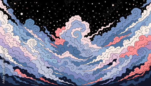 Celestial whispers: a dance of cosmic clouds beneath the starry sky Background design 