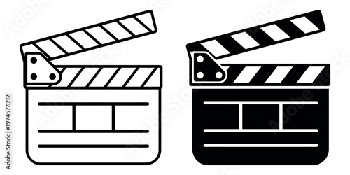 Black and white film clapperboards set with varied designs isolated on white background illustration for filmmaking, video, and media design projects