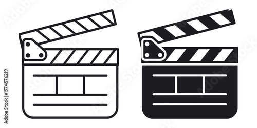 Two black and white film clapperboards with different designs isolated on white background vector illustration for movie, cinema, and video production graphics