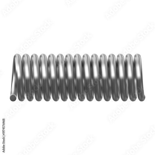 A chrome-plated metal coil spring, horizontally positioned.