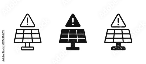 Solar Panel Warning Icon Set - Problem, Error, or Maintenance Needed