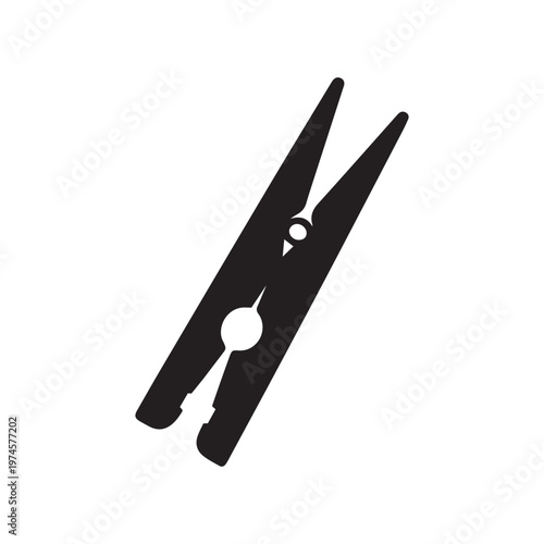 Simple black silhouette illustration of a traditional wooden clothespin or clothes peg
