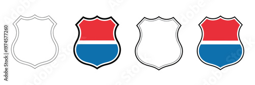 Vector illustration of US Route signs and Interstate highway shields for American road navigation, traffic, and transportation graphics