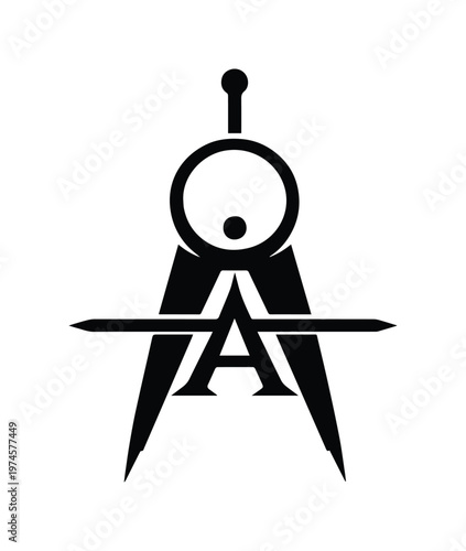 Logotipo de compás de dibujo técnico con letra A, icono de arquitectura e ingeniería geométrica, símbolo de diseño de precisión