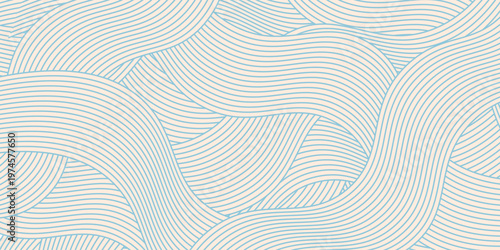 Blue and beige diagonal wavy lines seamless pattern. Simple vector abstract liquid stripes background. eps 10