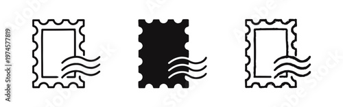 Postage Stamp with Wavy Lines Icon Set - Mail, Post, and Correspondence Symbol