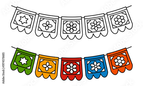 Vibrant hanging border with decorative paper cut-outs for festive Cinco de Mayo celebrations