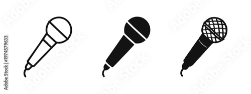 Microphone Vector Icons Set. Audio, Music, Speech, and Communication Symbols.