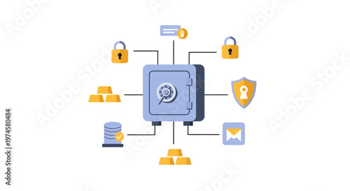 Secure safe with protection symbols around.