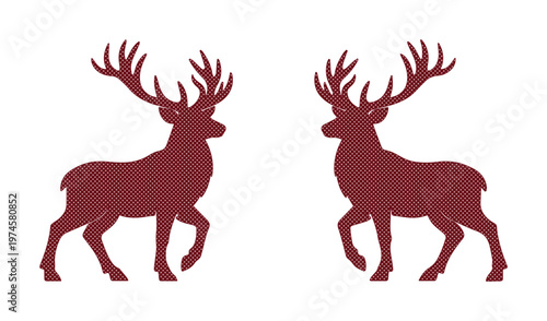 Majestic red deer stag vector illustration, two elegant male deer silhouettes with large antlers, classic wildlife animal emblem, hunting club logo element