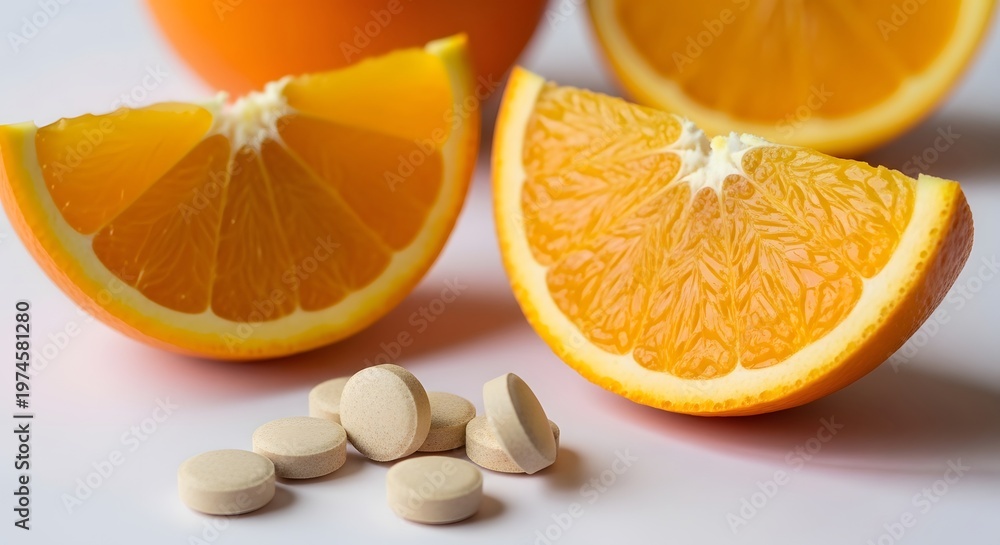 Fototapeta premium Sliced oranges with seeds on a white surface fresh fruit