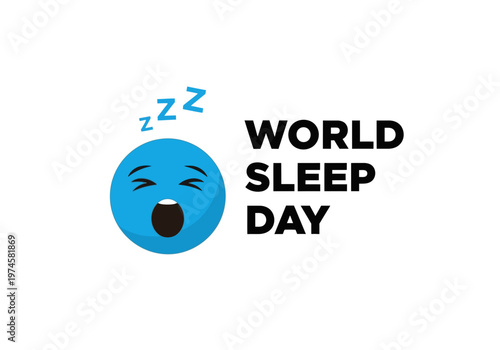 World sleep day illustration with a yawning blue emoji