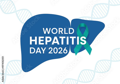 World hepatitis day 2026 awareness graphic with liver shape and ribbon