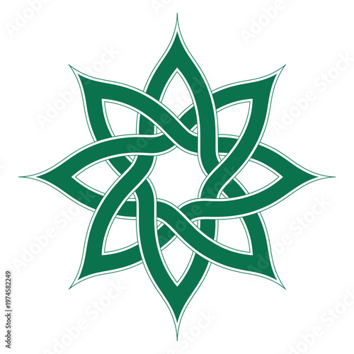 Green eight-pointed geometric star shape, eight-loop knot, masonic symbol, vector illustration isolated on transparent background.