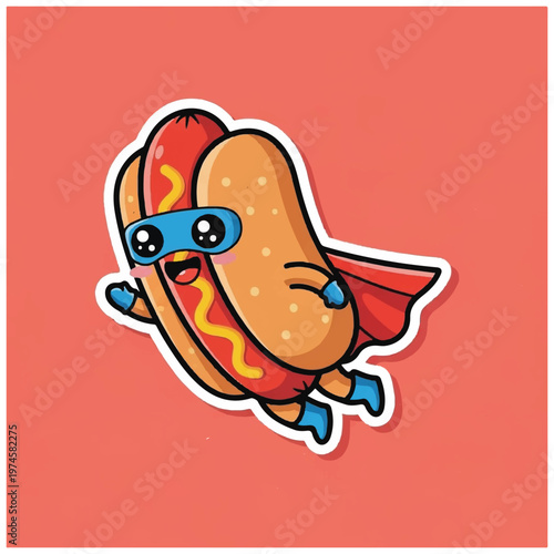 Cartoon Hot Dog Wearing Cape.