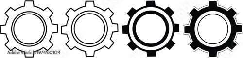  Settings icon. Gear and cogwheel symbols in different styles vector illustration. Configuration and system control interface symbol. Adjustment and mechanical process sign. Engineering pictogram. 