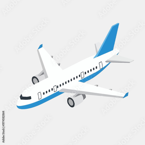 Modern Commercial Airplane Flying Isolated on White Background.