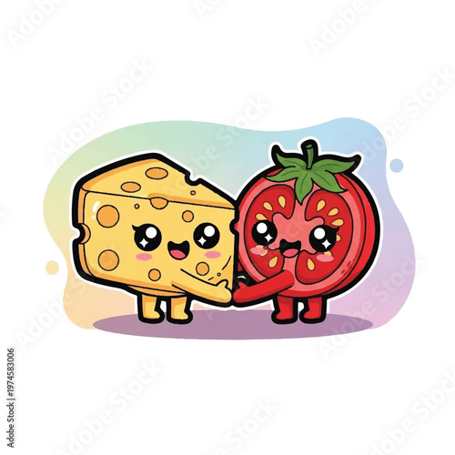Cute Cartoon Cheese and Tomato Friends.