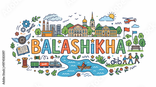Balashikha Cityscape Doodle Art - Russia
