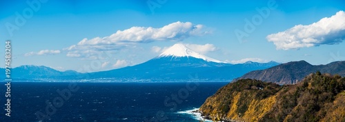 Photos Mount Fuji Across Suruga Bay from Izu Peninsula with Dramatic Cloud Above Peak,