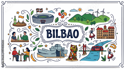 Bilbao Cityscape Doodle: Landmarks and Culture