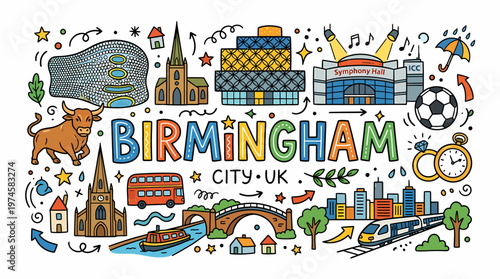 Birmingham City UK Doodle Art - Landmarks & Icons