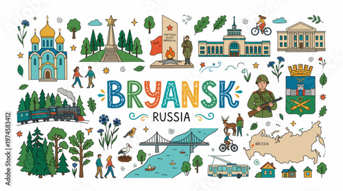 Bryansk Russia Cityscape Doodle Art Collection