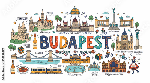 Budapest Travel Collage: Landmarks, Culture, and City Icons