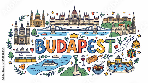 Budapest Travel Illustration: Landmarks, Food, and Culture