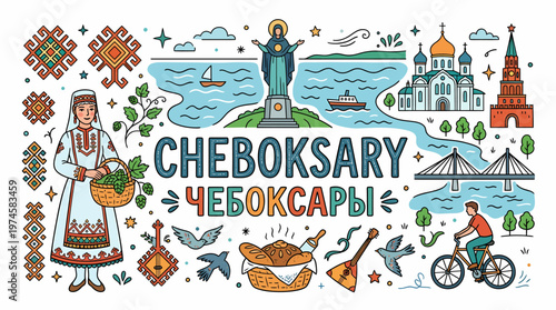 Cheboksary Cityscape with Traditional Elements and Landmarks