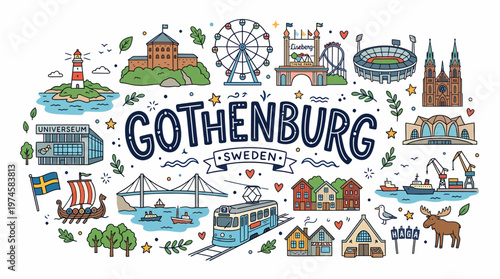 Gothenburg Sweden Cityscape Vector Illustration - Landmarks