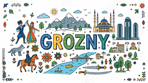 Grozny Cityscape: Landmarks, Culture, Nature, and People