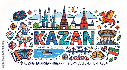 Kazan Cityscape & Tatar Culture Illustration