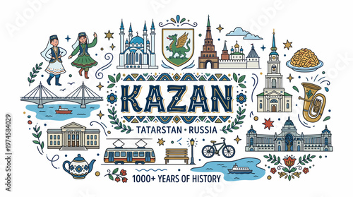Kazan, Tatarstan, Russia: 1000+ Years of History illustration