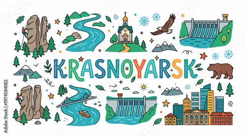 Krasnoyarsk Cityscape and Nature - Russia Travel Collage