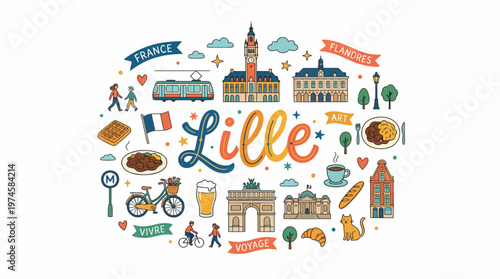 Lille France Landmark Icons Collage Art