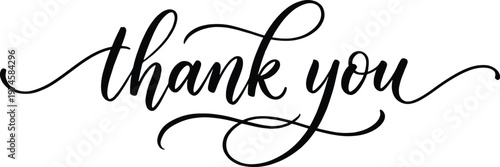 Thank you message in elegant black cursive script font isolated on transparent background