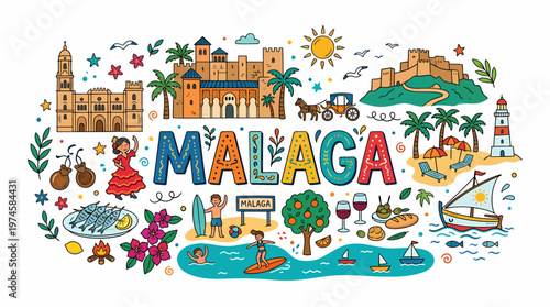 Malaga Cityscape Illustration - Travel & Culture Collage