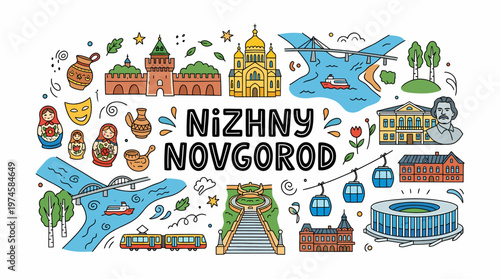 Nizhny Novgorod Cityscape Doodle Art
