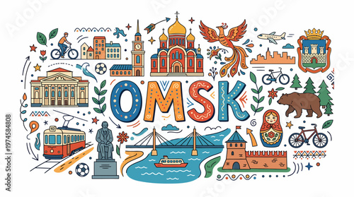 Omsk Cityscape: Landmarks and Culture Illustration