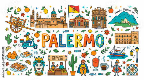 Palermo Cityscape - Iconic Landmarks, Food, and Culture Collage