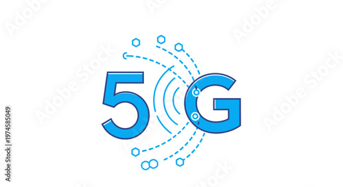 5 g technology illustration with radiating waves and circuit lines on white background